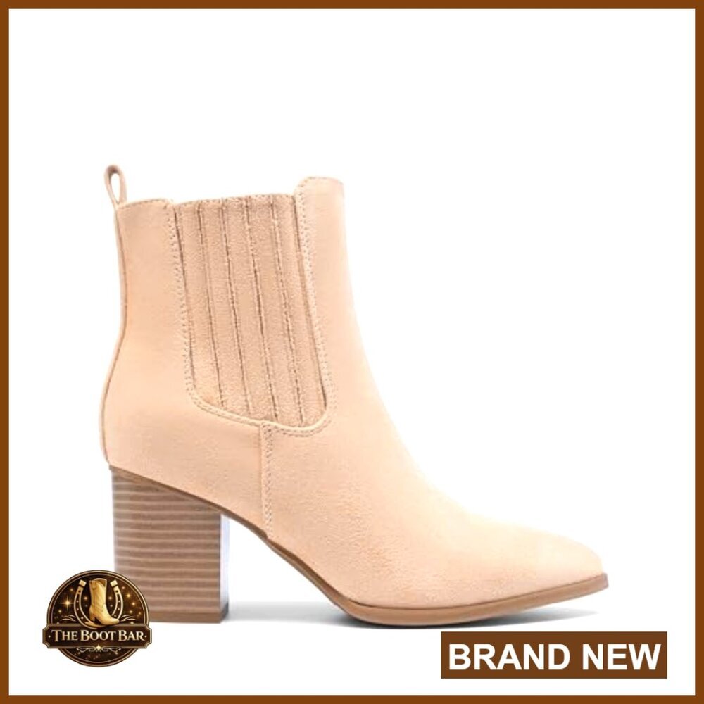 Pointed Toe Ankle Boots Chunky Block Heel Slip On Booties Classic Fall Shoes - Picture 3 of 7